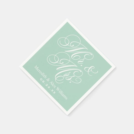 Elegant Mint Mr en Mrs Script Custom Monogram Servetten (Hoek)