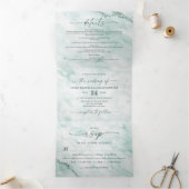 Elegant Mint Pastel Green Metallic Marmer Wedding Drieluik Uitnodiging (Binnen)
