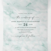 Elegant Mint Pastel Green Metallic Marmer Wedding Drieluik Uitnodiging (Binnenkant midden)