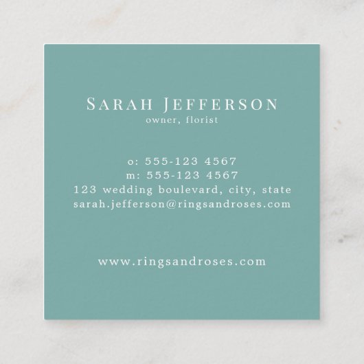 Elegant Mint  Pink Floral Botanicals Swirls Vierkante Visitekaartje (Achterkant)