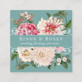 Elegant Mint  Pink Floral Botanicals Swirls Vierkante Visitekaartje (Voorkant)