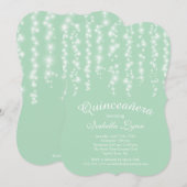 Elegant Mint Sparging Lights Quinceañera Kaart (Voorkant / Achterkant)