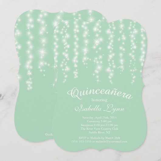 Elegant Mint Sparging Lights Quinceañera Kaart (Voorkant / Achterkant)