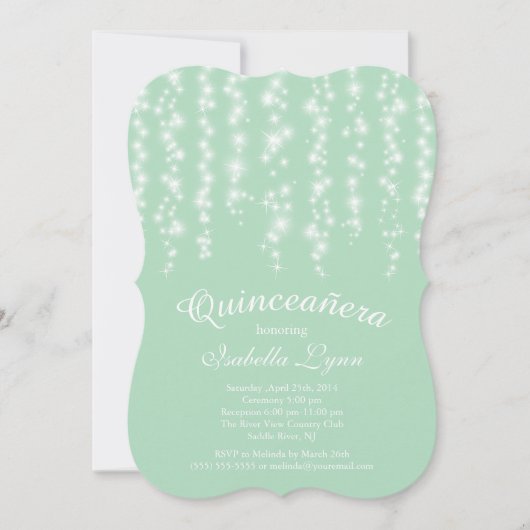 Elegant Mint Sparging Lights Quinceañera Kaart (Voorkant)