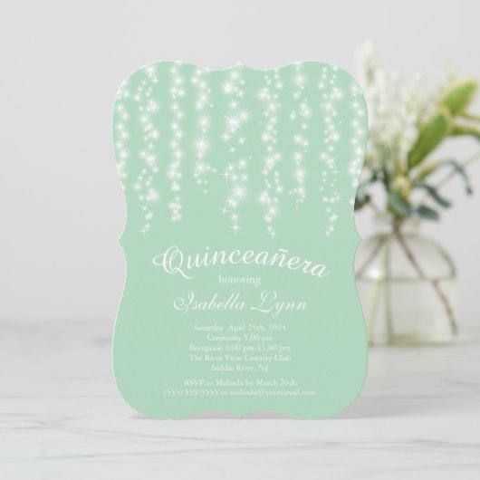 Elegant Mint Sparging Lights Quinceañera Kaart (Staand voorkant)