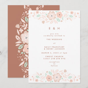 Elegant Mint Terracotta Boho Small Flowers Wedding Kaart