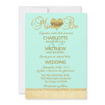 Elegant MINT VOOR Gold Modern Wedding Invitation