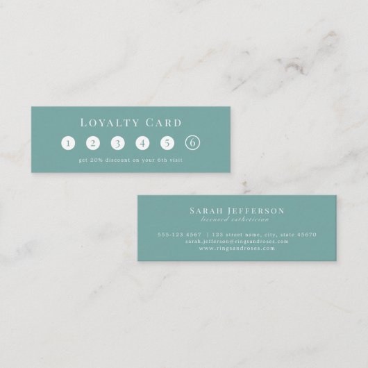 Elegant Mint White Simple 6 Punch Professional Klantenkaartje (Voorkant / Achterkant)