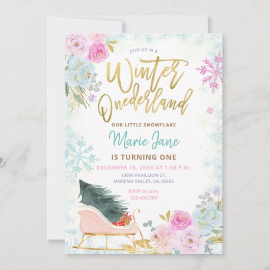 Elegant Mint Winter Onederland Birthday Invitation Kaart (Voorkant)