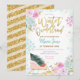Elegant Mint Winter Onederland Birthday Invitation Kaart