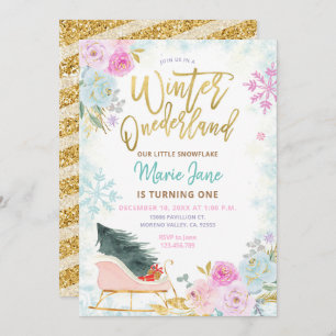 Elegant Mint Winter Onederland Birthday Invitation Kaart