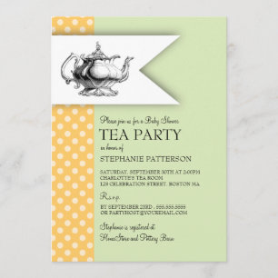 Elegant Mint Yellow Polkadot Baby shower Tea Party Kaart