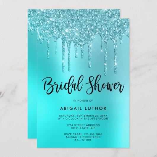 Elegant mintglitter druppelt vrijgezellenfeest af kaart (Voorkant / Achterkant)