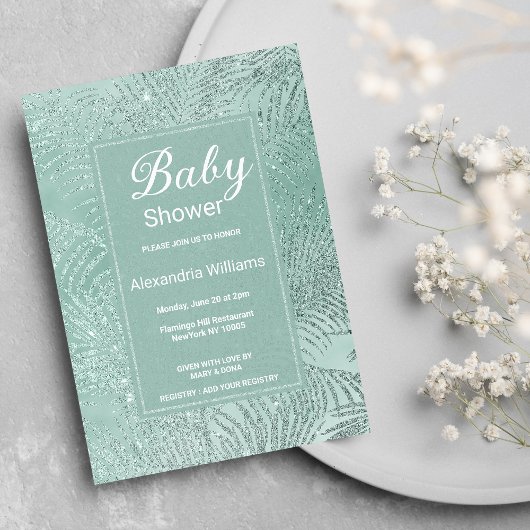 Elegant mintgroen glitter palmboom Baby shower Kaart