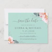 Elegant Mintgroene Roze Bloemige Save The Date