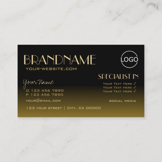 Elegant Mirror Font Classic Black Brown met Logo Visitekaartje (Achterkant)