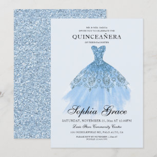 Elegant Mis Quince Blue Glitter Quinceañera Kaart
