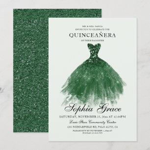 Elegant Mis Quince Green Glitter Quinceañera Kaart