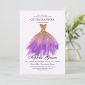 Elegant Mis Quince Paars Gold Glitter Quinceañera Kaart (Staand voorkant)