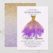 Elegant Mis Quince Paars Gold Glitter Quinceañera Kaart (Voorkant / Achterkant)