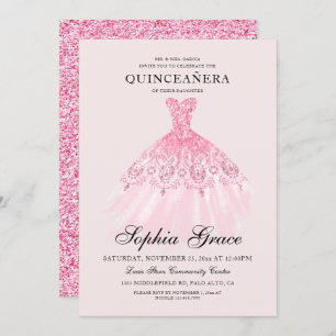 Elegant Mis Quince Pink Glitter Quinceañera Kaart