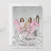 Elegant Mis Quince Silver & Pink Rose Quinceanera Kaart (Achterkant)