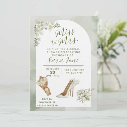 Elegant Miss to Mrs Bridal Shower Invitation Kaart (Staand voorkant)