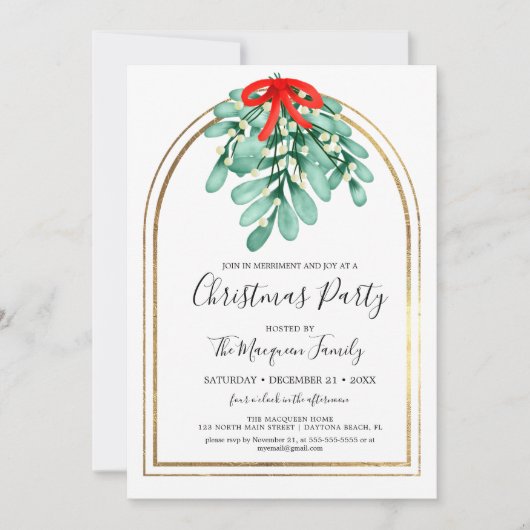 Elegant Mistletoe Gold Arch Lijst kerstfeest Kaart (Voorkant)