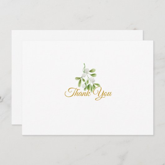 Elegant Mistletoe groen gouden script Bedankkaart (Voorkant / Achterkant)