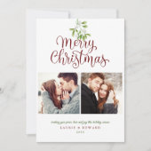 Elegant Mistletoe Merry kerstparen 2 Foto Feestdagenkaart (Voorkant)