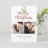 Elegant Mistletoe Merry kerstparen 2 Foto Feestdagenkaart (Staand voorkant)