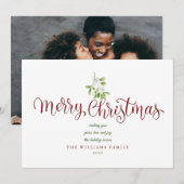 Elegant Mistletoe Script Merry Kerstfoto Feestdagenkaart (Voorkant / Achterkant)