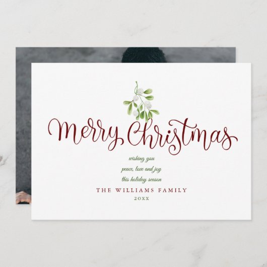 Elegant Mistletoe Script Merry Kerstfoto Feestdagenkaart (Voorkant / Achterkant)