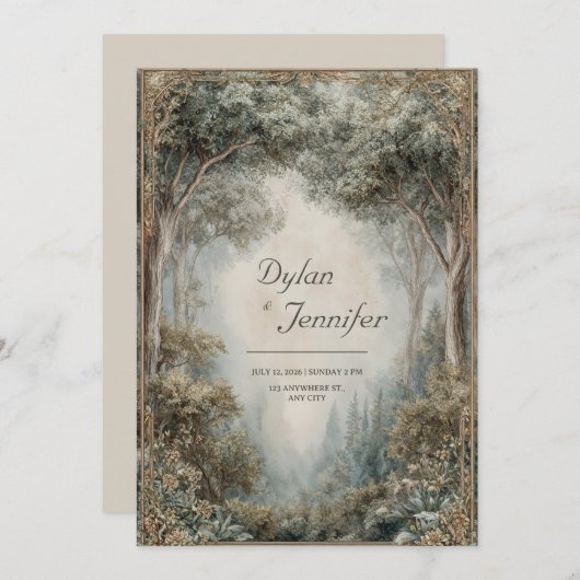Elegant Misty Forest Archway Sage Gold Frame Kaart (Voorkant / Achterkant)
