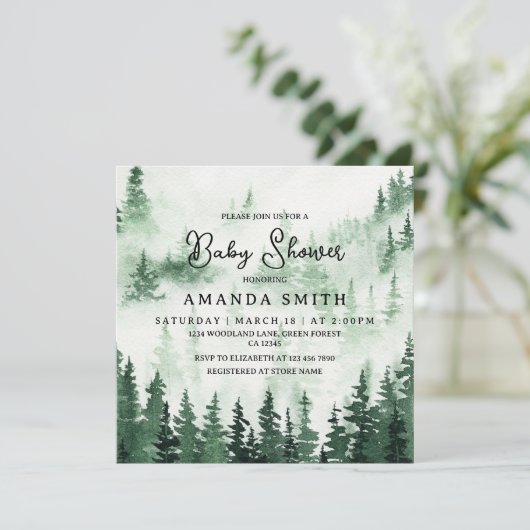 Elegant Misty Forest Baby shower Kaart (Staand voorkant)