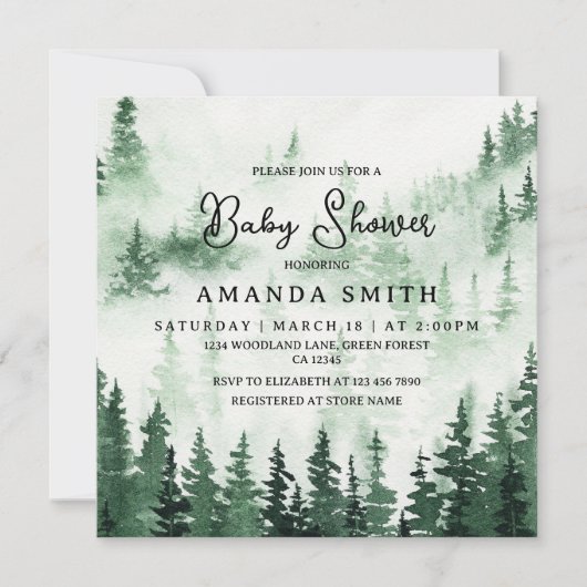 Elegant Misty Forest Baby shower Kaart (Voorkant)