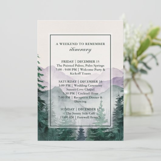 Elegant Misty Mountain Forest Itinerary Card Kaart (Staand voorkant)