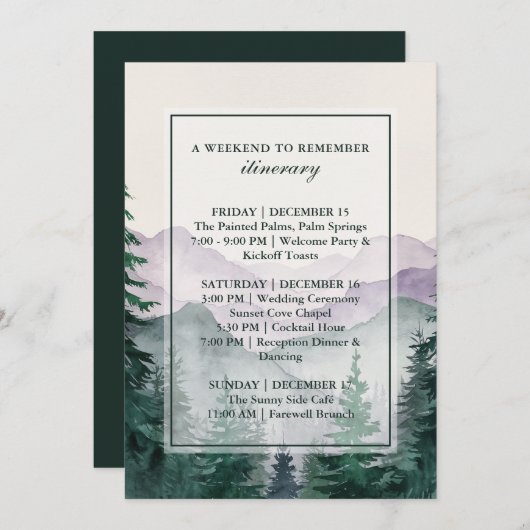 Elegant Misty Mountain Forest Itinerary Card Kaart (Voorkant / Achterkant)