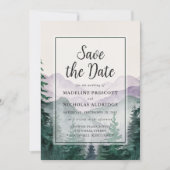 Elegant Misty Mountain Forest Save the Date Kaart (Voorkant)