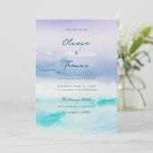 Elegant Misty Ocean Landscape Boat Beach Wedding Kaart (Staand voorkant)