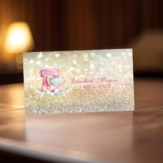 Elegant Mixer Flowers Bokeh Bakery Visitekaartje