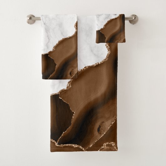 Elegant Mocha Brown Agate Gold Glitter Marble Bad Handdoek (Insitu)