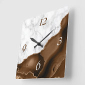 Elegant Mocha Brown Agate Gold Glitter Marble Vierkante Klok (Hoek)