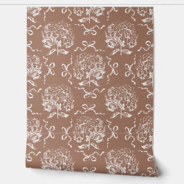 Elegant  Mocha Bruin Hydrangea Bow Pattern Behang