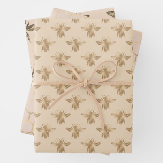 Elegant mocha zwart en gouden bijen met een thema inpakpapier vel (In situ)