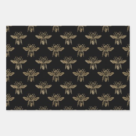 Elegant mocha zwarte en gouden bijen inpakpapier vel (Voorkant 2)