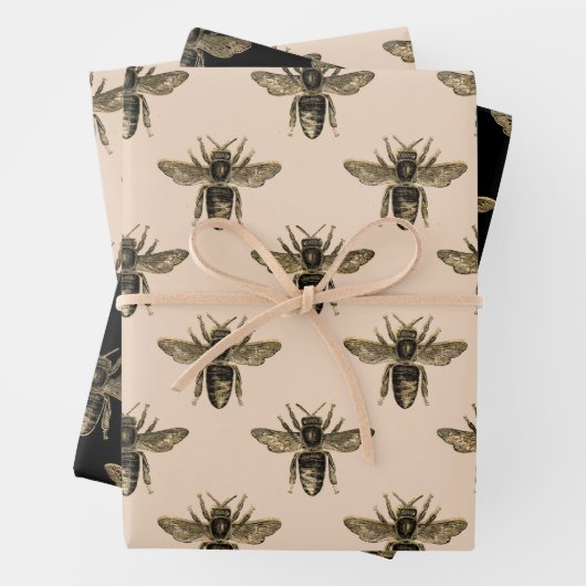 Elegant mocha zwarte en gouden bijen inpakpapier vel (In situ)