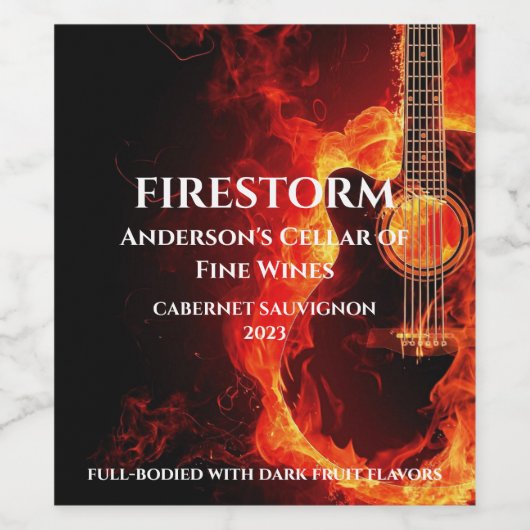 Elegant Mockup Guitar on Fire Custom Wine Labs Wijn Etiket (Enkel label)