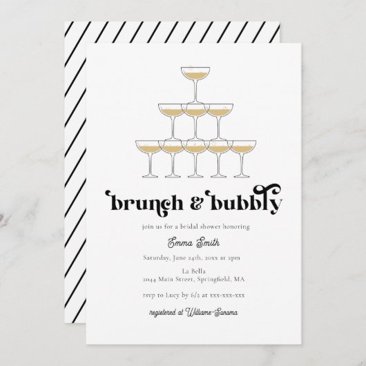 Elegant Mod Champagne Retro Vrijgezellenfeest Invi Kaart (Voorkant / Achterkant)