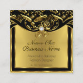 Elegant Mode Gold Black Damask Floral Vierkante Visitekaartje (Voorkant)